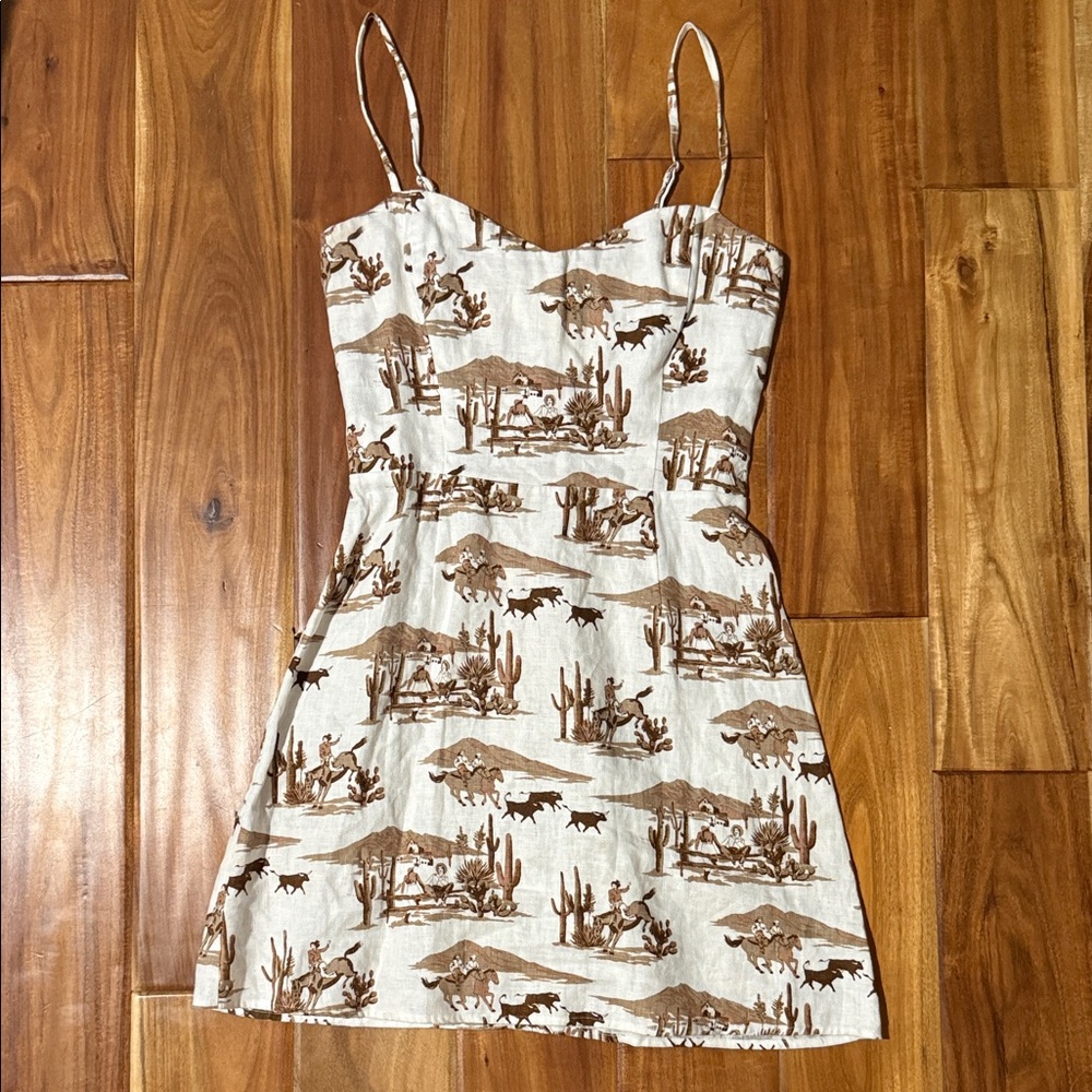Reformation Cream and Brown Printed Dress